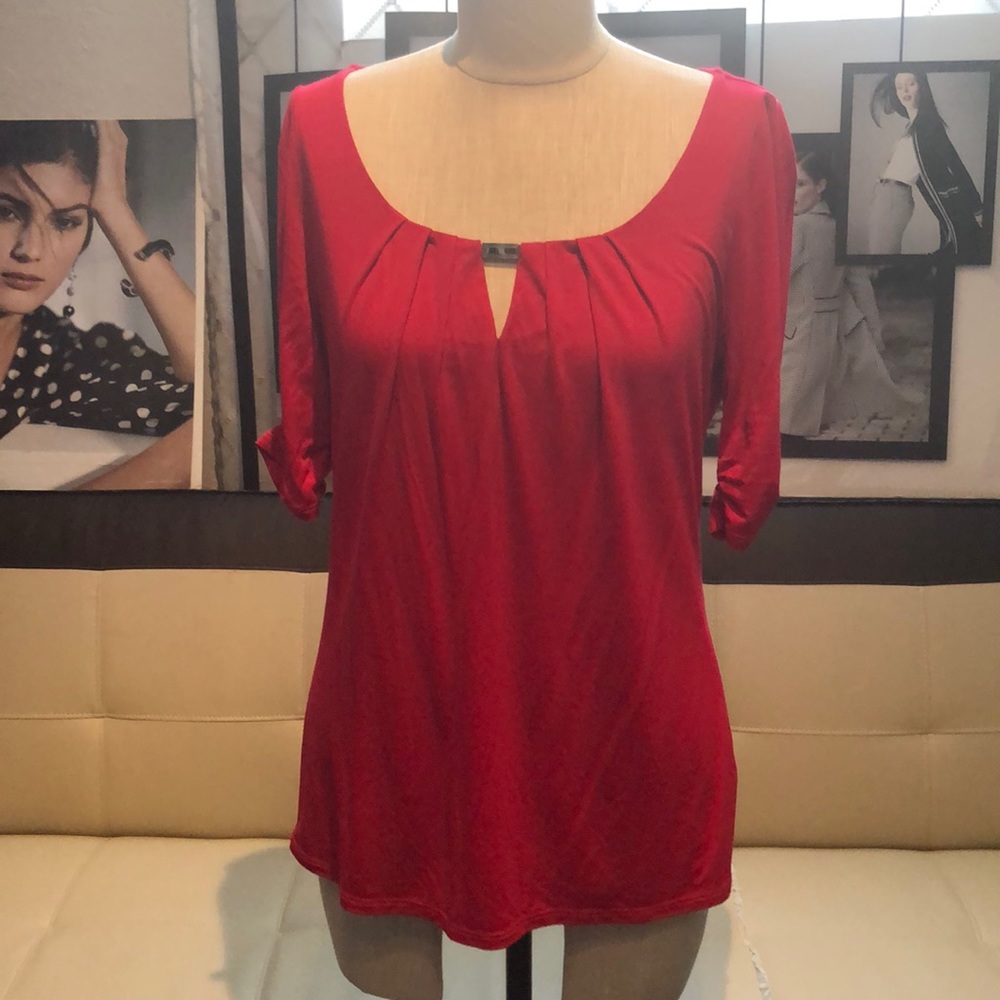 New WHBM Casual Red Neck detail Top Lined Small